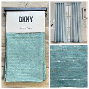 DKNY 50x 96 Midas Teal Aqua Green Shite Striped Back Tab Window Curtains